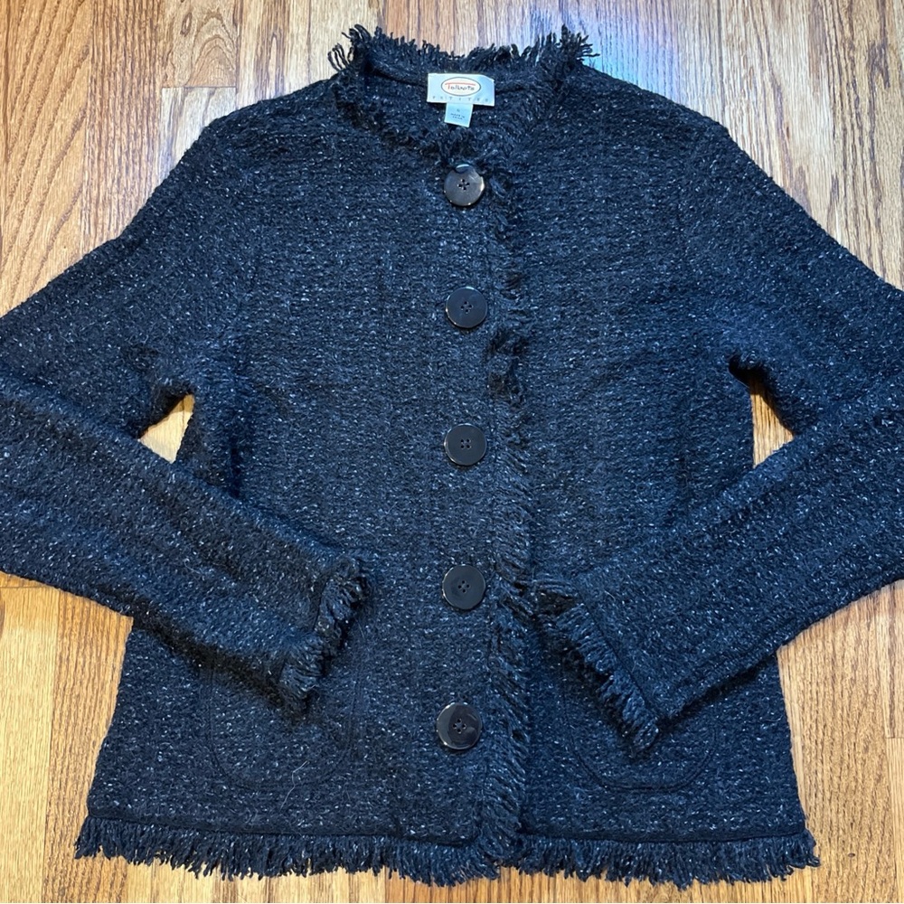 Talbots Wool Blend jacket Fringe Trim S Coat Whimsigoth corpcore quiet luxury